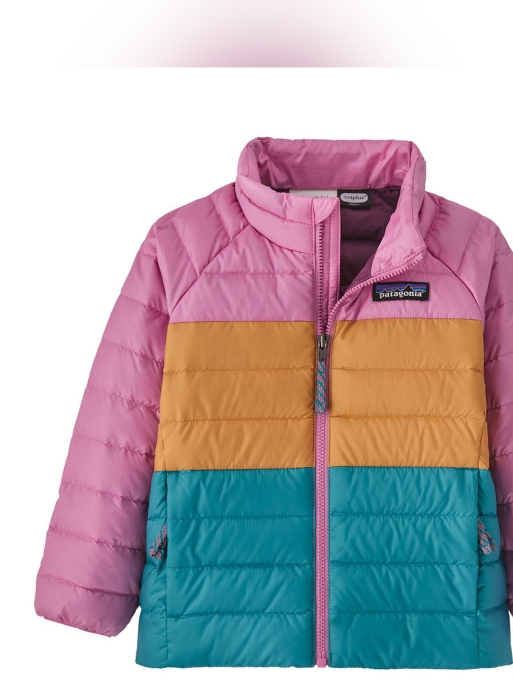 Patagonia Girls 4T Puffer Jacket Down Colorblock Pink Yellow Tea Marble Vintage